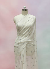 Crincal Shafoon with Silver Tiny Flower. Dyeable Fabric.
